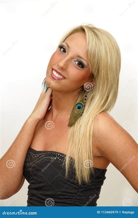 Woman Blond Long Hair Fashion Model Portrait Smiling Girl Stock Image