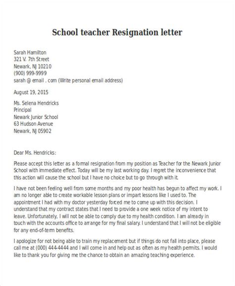 School Board Resignation Letter Samples