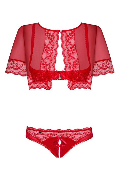 obsessive lovica set underwired shelf bra bolero briefs lacy erotic sexy red