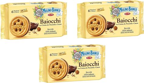 18x Mulino Bianco Baiocchi Biscuits Cookies With Chocolate And Hazelnut Cream Filling 56gr Snack