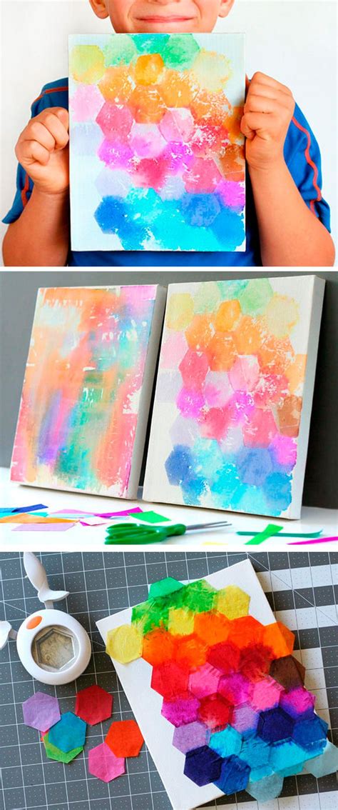 Kids Craft Tissue Painted Canvas Summer Camp Diy And Crafts Sewing