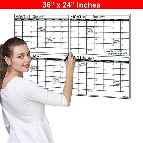 Business Basics Extra Large Dry Erase 4 Month 24 X 36 In Wall