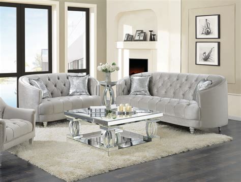 Avonlea 2 Piece Tufted Living Room Set Grey Coaster Fine F