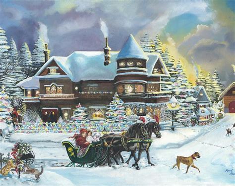 Christmas Sleigh Ride Dx063 Etsy Snow Art Thomas Kinkade Christmas