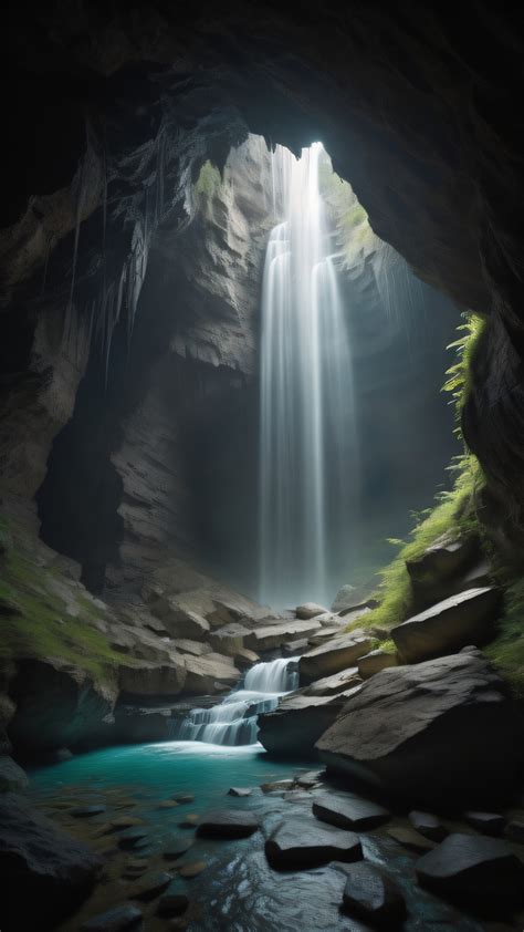 Download Ai Generated Cave Waterfall Royalty Free Stock Illustration