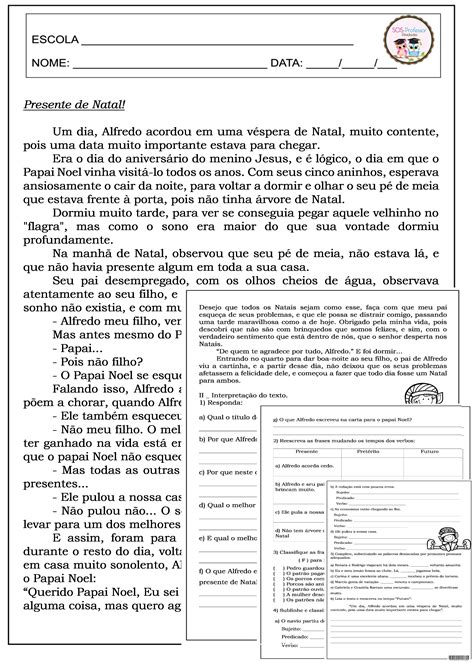 Interpretação De Texto Com Sujeito E Predicado Com Gabarito