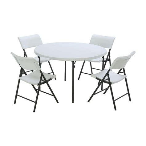 Find foldable tables available in a variety of sizes, shapes and styles here. Lifetime 5-Piece White Folding Table and Chair Set-80411 ...