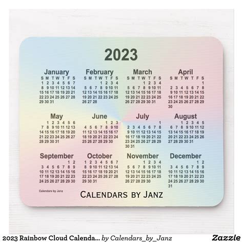 2023 Rainbow Cloud Calendar By Janz Mouse Pad Blue