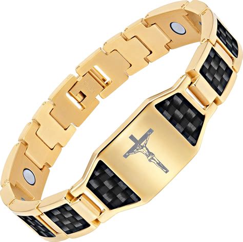 men s christian jesus crucifix cross titanium magnetic bracelet with black carbon fiber by