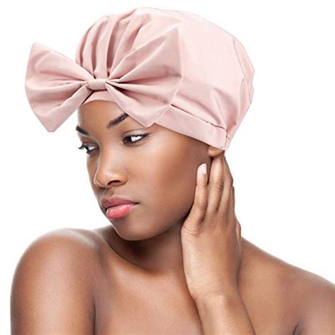 whaline large shower caps pink black bowknot bath hair caps reusable waterproof turban shower