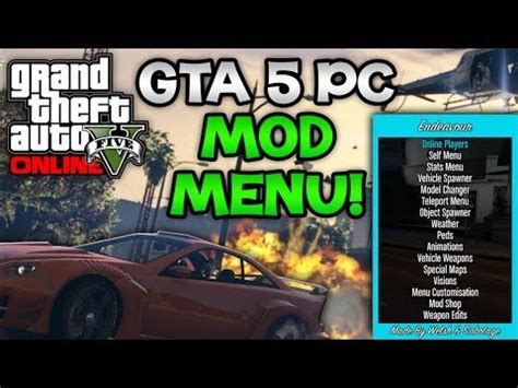As always here players will find an impressive arsenal of weapons, huge amount of land, water and air transport, charismatic characters and twisted plot. GTA 5 PC Mods - Endeavor Mod Menu!, NEW GTA 5 Pc Mod Menu ...