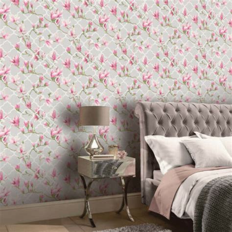 Magnolia Trellis Grey And Pink Arthouse 908000