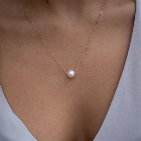 Bridesmaid Gift Floating Pearl NecklacePearl Pendant Pearl Etsy