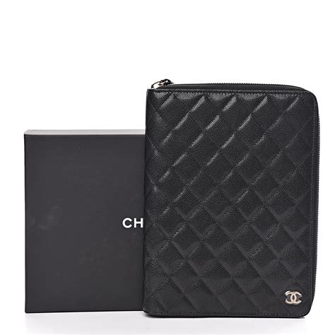 Chanel Caviar Quilted Zip Around Notebook Agenda Cover Black 481545