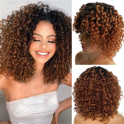 Afro Curly Bob Wig Human Hair B Tones Color None Lace Front Glueless Short Kinky Curly Bob
