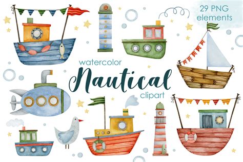 Watercolor Nautical Boat Clipart Graphic By Kira Art Story Creative
