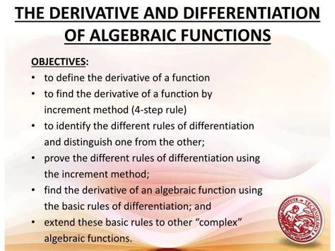 Ppt The Derivative And Differentiation Of Algebraic Functions