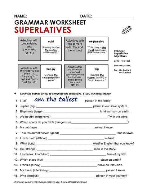 Worksheet Superlatives Pdf Adjective English Language