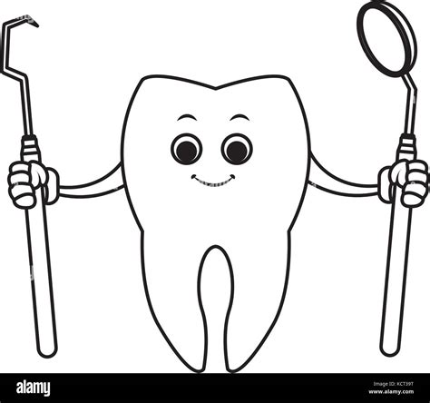 Tooth With Dental Tools Cartoon Stock Vector Art And Illustration Vector
