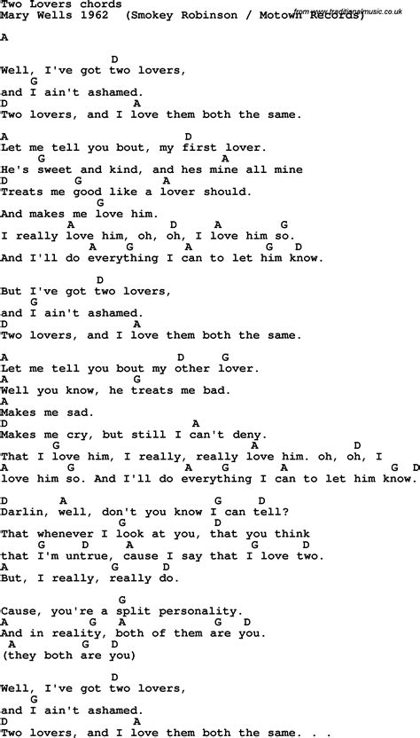 Song lyrics with guitar chords for Two Lovers