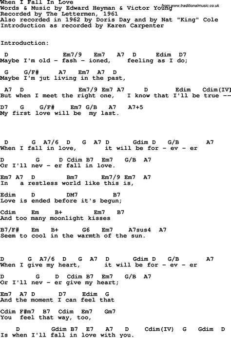 Song Lyrics With Guitar Chords For When I Fall In Love The Lettermen