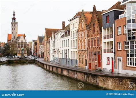 Spiegelrei Towards The Church Of Jan Van Eyckplein In Bruges Editorial