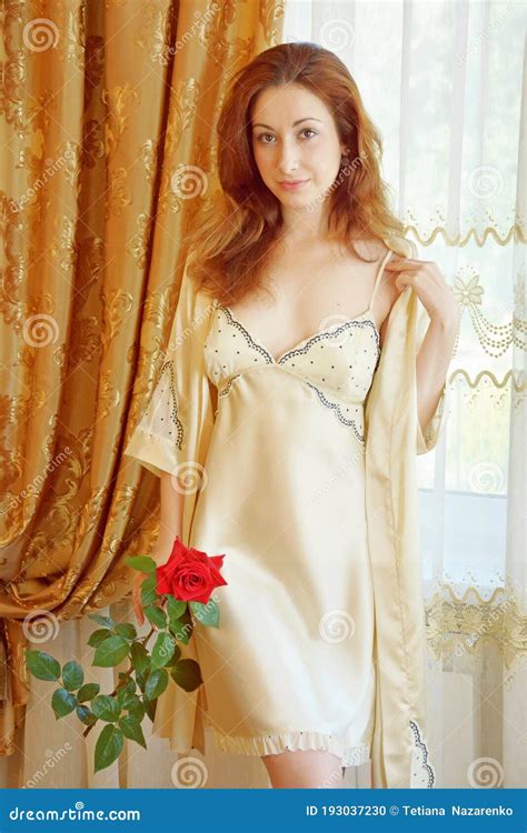 Woman In Silk Robe At Home Stock Photo Image Of Hispanic