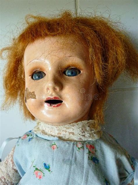 scary antique victorian chipped doll editorial image image of scary eyes 187219440
