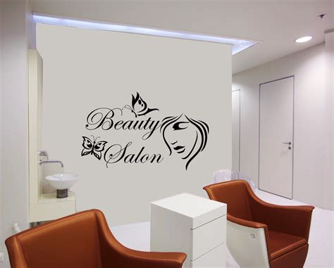 wall decals beauty salon hair fashion girl woman face haircut butterflies floral flowers vinyl