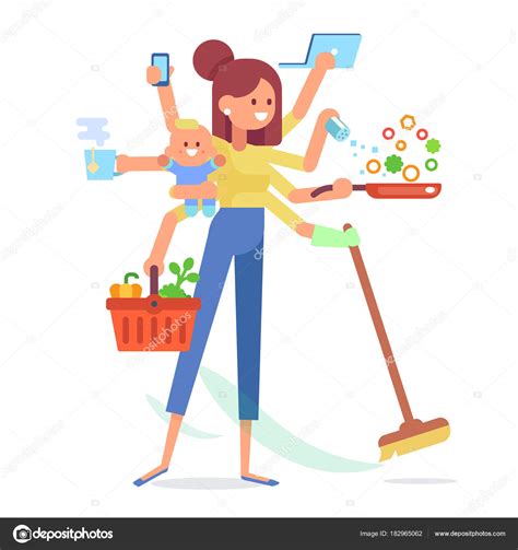 Multitasking Woman Business Woman Housewife Mother Baby Working Cooking