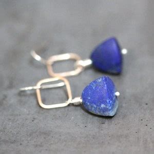 Lapis Lazuli Earrings Cobalt Blue Stone 14k Gold Dangle Etsy