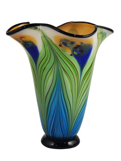 12 Amber Green And Blue Decorative Art Glass Vase