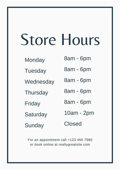 Store Hours Template Instant Download Etsy