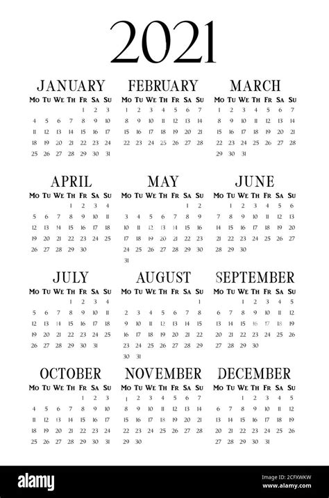 Calendario Vertical De 2021 Años En Formato De Papel A4 Plantilla De Calendario De Pared De