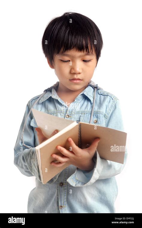 Boy Reading Book Isolated On White Background Stock Photo Alamy
