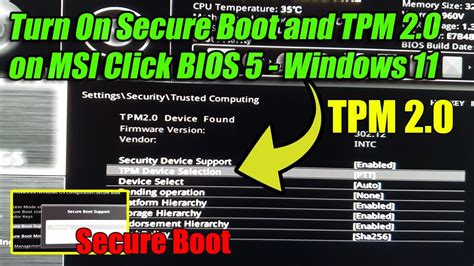 How To Turn On Secure Boot And Tpm 20 On Msi Click Bios 5 For Windows 11 Youtube