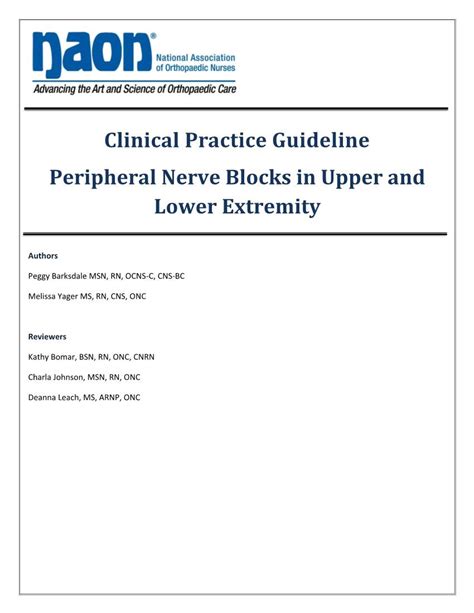 Clinical Practice Guideline Peripheral Nerve Blocks In Upper And Lower