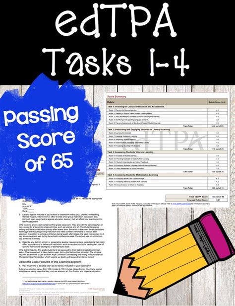 Edtpa Tasks 1 4 With A Passing Score Of 65 Student Teaching Ts
