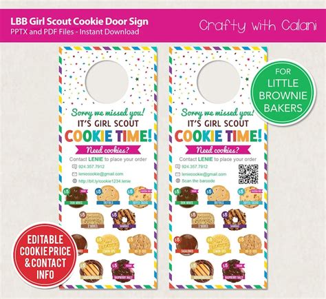 Girl Scout Cookie Door Hanger Lbb Cookie Door Sign Template Etsy