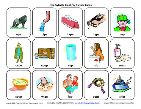 Testy Yet Trying Final P Free Speech Therapy Articulation Picture Cards