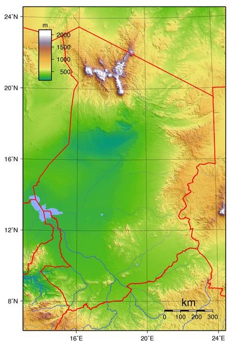 Detailed topographical map of Chad. Chad detailed ...