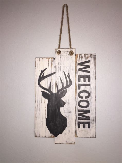 Check spelling or type a new query. Deer / Buck Head Silhouette Welcome Rustic Distressed Wood Sign | Distressed wood signs ...