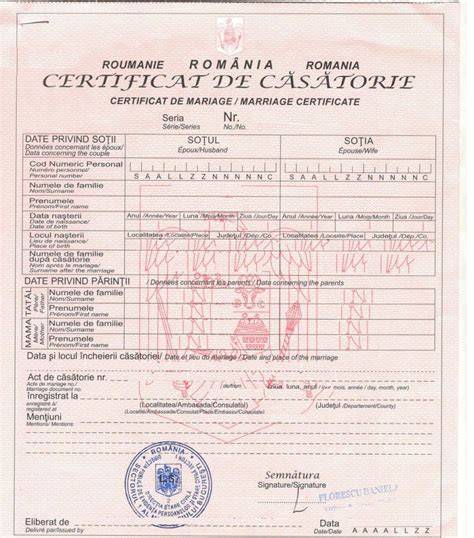 Certified Translation Of Romanian Marriage Certificate From Romanian To