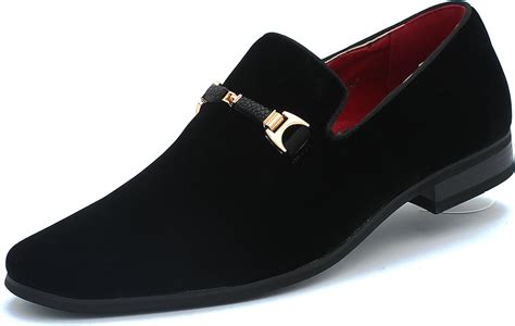 Buy Men S Black Suede Loafers Dress Shoes Slip On Formal Casual Golden Buckle 8 5 M Us Black