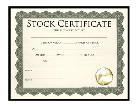 Sample Stock Certificate Free Printable Documents