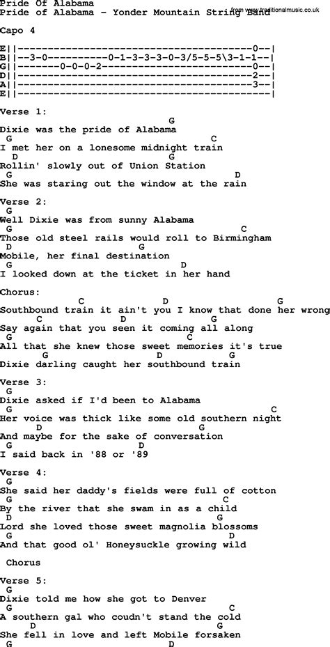 Chords for the doors alabama song.: Pride Of Alabama - Bluegrass lyrics with chords
