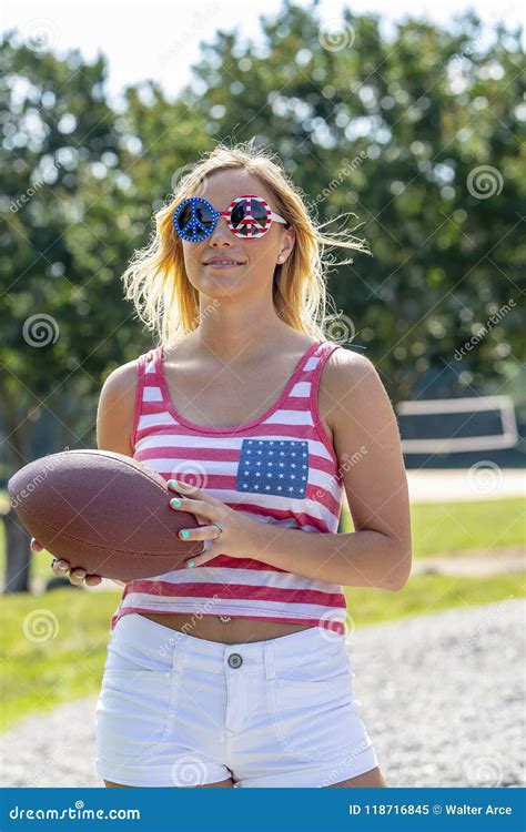 Gorgeous Patriotic Blonde Model Enjoying The 4th Of July Festivities