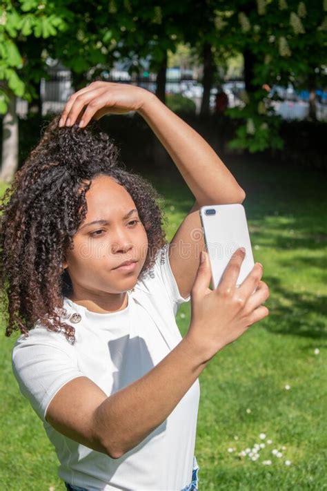 Young Woman Taking A Selfie Stock Image Image Of Hair Black 216450385