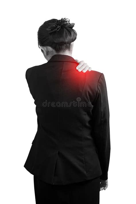 Painful Shoulder In A Businesswoman Isolated On White Background