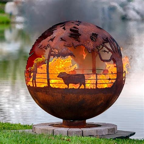 Round Up Ranch Fire Pit Sphere With Flat Steel Base Or Etsy Australia